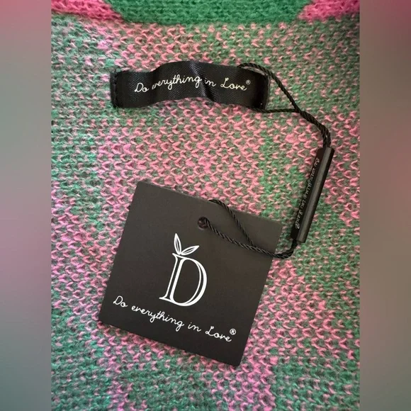 Green and Pink knit kimono by Do everything in Love one size NWT - Picture 5 of 9